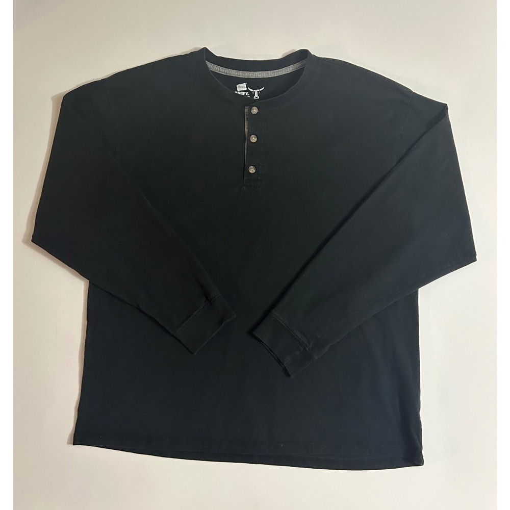 Hanes Beefy-T Mens XL Long Sleeve Henley Shirt Black Cotton Heavyweight Basic